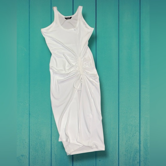 Chicme Side Slit Ruched Ribbed Tank Dress Drawstring Bodycon - Picture 3 of 13